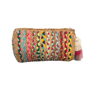 ANTIK KRAFT JUTE CLUTCH W/BEAUTIFULLY ARRAYED COLORS WOVEN THROUGHOUT THE FABRIC